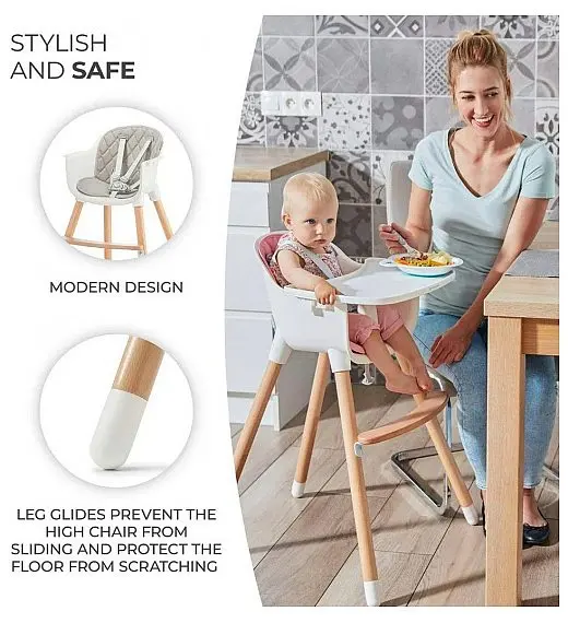 Stolček za hranjenje 2v1 SIENNA Pink Kinderkraft