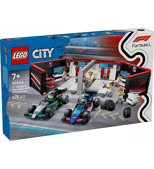 Lego® City 60444 Avtomehanična delavnica F1® ter dirkalnika Mercedes-AMG in Alpine Lego