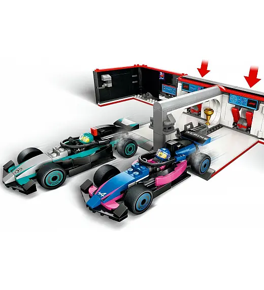 Lego® City 60444 Avtomehanična delavnica F1® ter dirkalnika Mercedes-AMG in Alpine Lego