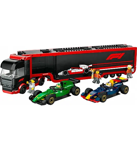 Lego® City 60445 Tovornjak F1® z dirkalnikoma F1® RB20 in AMR24 Lego