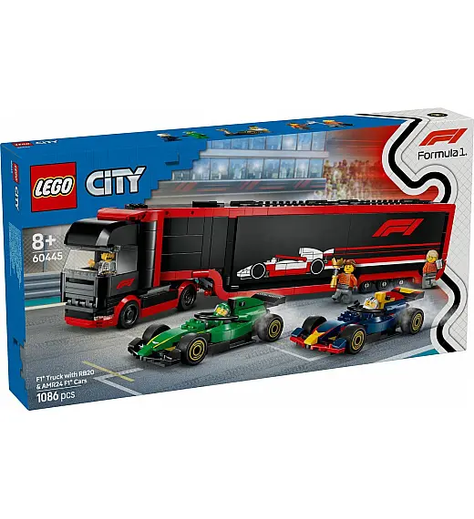 Lego® City 60445 Tovornjak F1® z dirkalnikoma F1® RB20 in AMR24 Lego