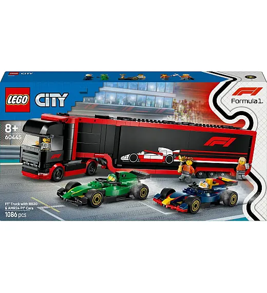Lego® City 60445 Tovornjak F1® z dirkalnikoma F1® RB20 in AMR24 Lego