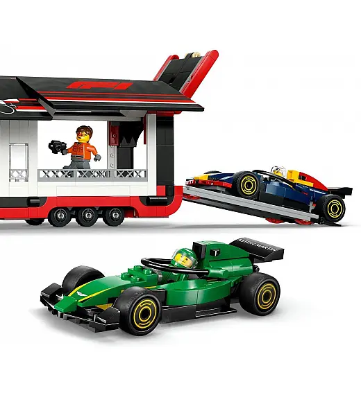 Lego® City 60445 Tovornjak F1® z dirkalnikoma F1® RB20 in AMR24 Lego