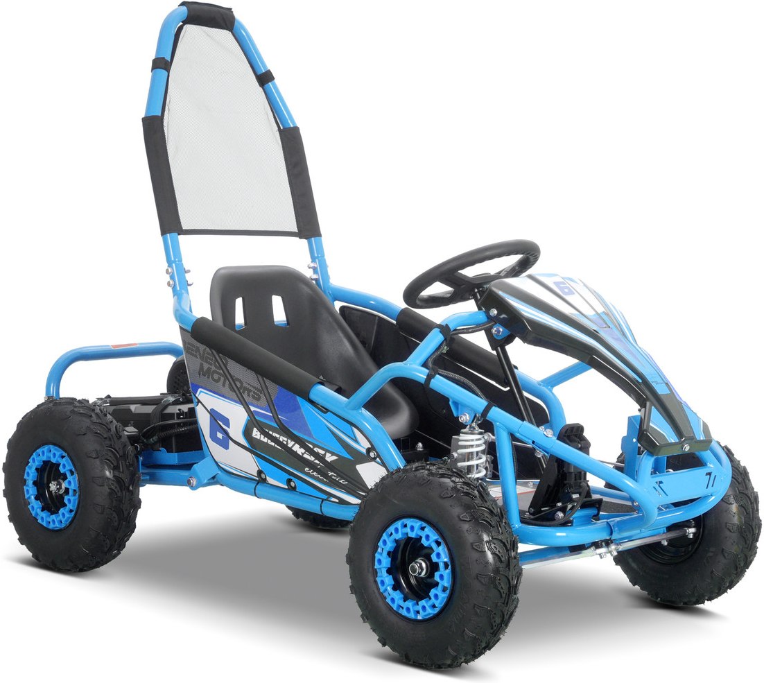 Modri otroški električni gokart Beneo Motors BUGGY RSX, pogled od spredaj