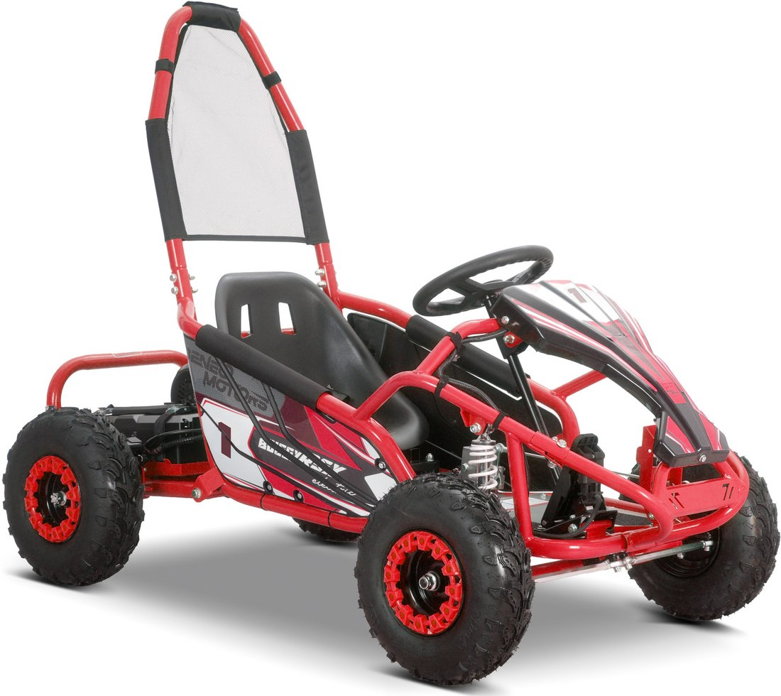 Rdeči električni gokart 1000W Beneo Motors BUGGY RSX na terenu