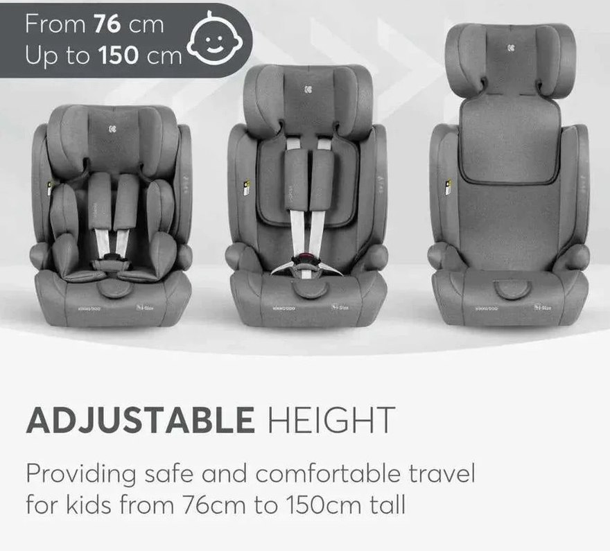 KikkaBoo i-Cross i-Size Light Grey – podrobnejši prikaz otroškega avtosedeža
