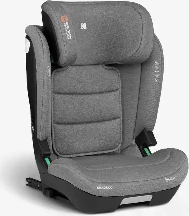 Svijetlosiva autosjedalica KikkaBoo i-Scout, pogled sprijeda na naslon za glavu i leđa