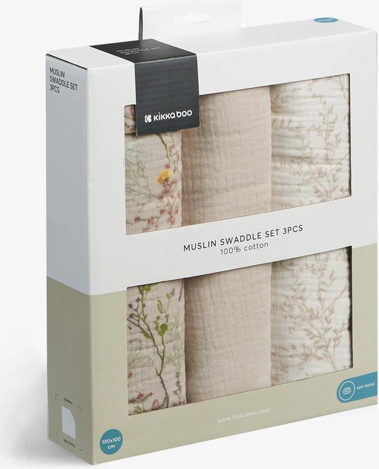 Komplet muslin pelena, 3 komada 100 × 100 cm, Secret Garden Beige u originalnoj kutiji