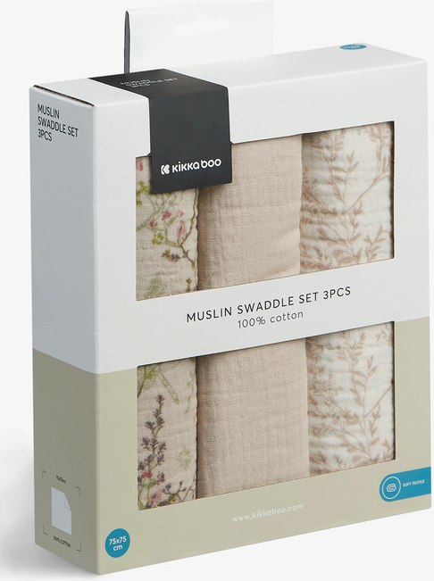 Komplet treh bombažnih tetra plenic Secret Garden Beige v originalni škatli