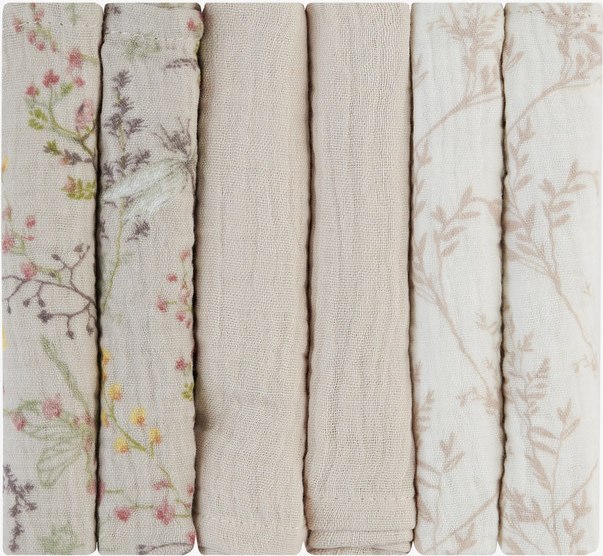 Muslin krpice za bebe KikkaBoo Secret Garden Beige, komplet od šest krpica s nježnim uzorcima